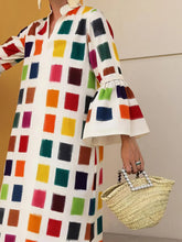 Multicolor Plaid Flared Long Sleeve Dress